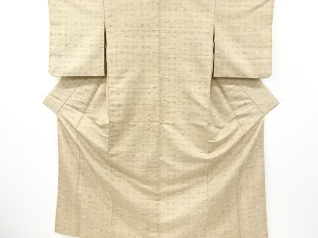 アンティーク　横段に更紗模様織り出し手織り紬着物